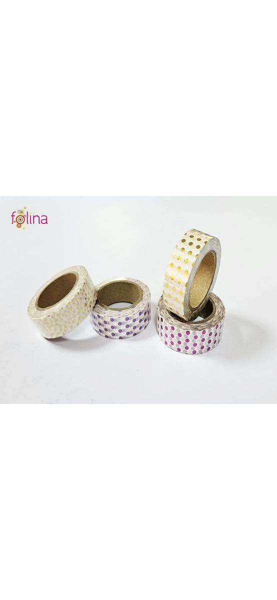 Set 4 role Washi tape, Folina, benzi autoadezive decorative cu buline colorate
