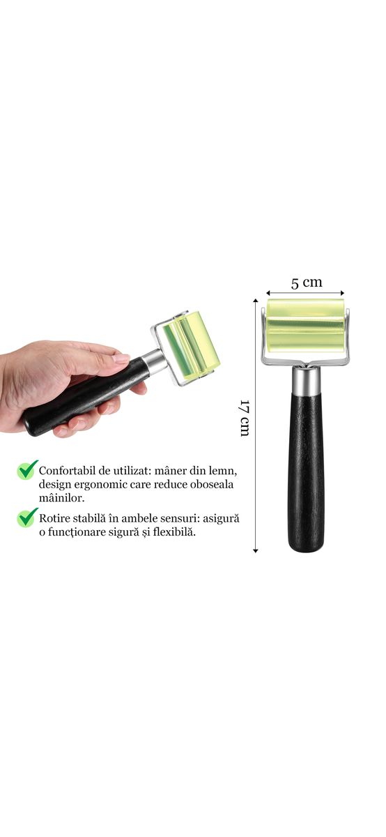 Roller silicon și mâner din lemn — pentru aplicarea perfectă a foliilor și autocolantelor - PRO 5cm