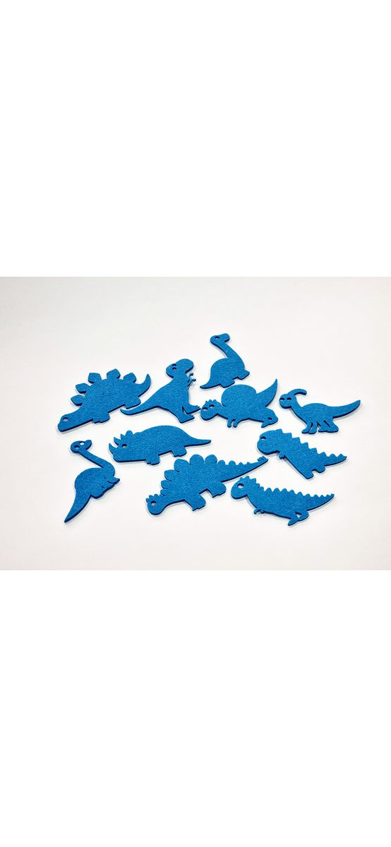 Set 10 decorațiuni creative din fetru albastru cu dinozauri pentru activități craft, Folina, pâslă cu grosime de 3 mm, diverse culori