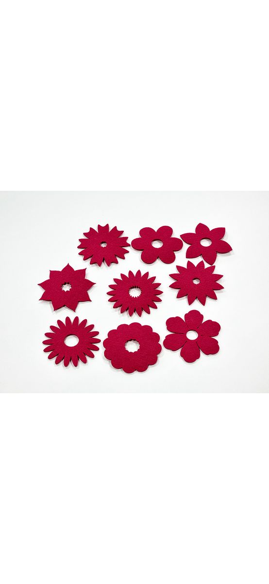 Set 9 decorațiuni creative din fetru magenta cu flori pentru activități craft, Folina, pâslă cu grosime de 3 mm, diverse culori