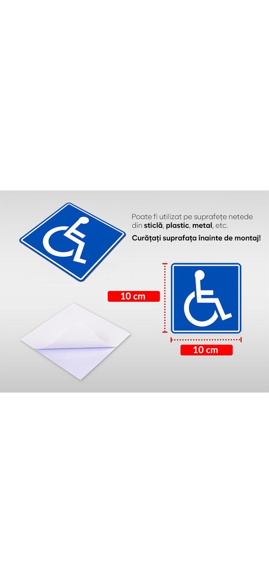 Set 2 stickere auto, persoană cu dizabilități, Folina, 10x10 cm, racletă de aplicare inclusă