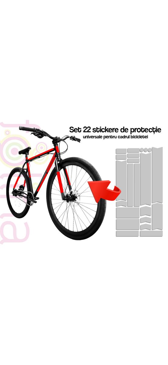 Set 22 stickere transparente de protecție universale împotriva zgârieturilor pentru cadrul bicicletei, diverse dimensiuni, racletă inclusă
