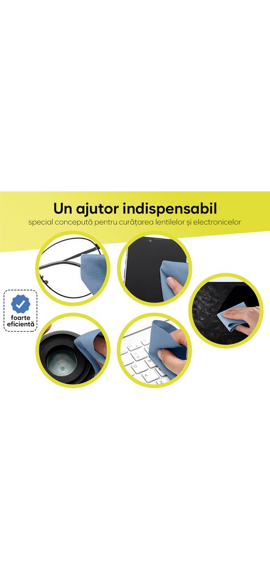 Set 3 lavete din microfibră ideale pentru suprafețele sensibile -  lentile, ecrane, bijuterii și veselă, dimeniune mare 40x40 cm, seturile conțin culori aleatorii