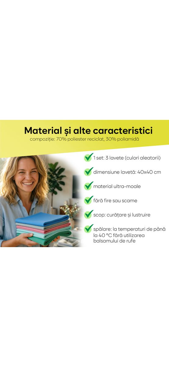 Set 3 lavete din microfibră ideale pentru suprafețele sensibile -  lentile, ecrane, bijuterii și veselă, dimeniune mare 40x40 cm, seturile conțin culori aleatorii