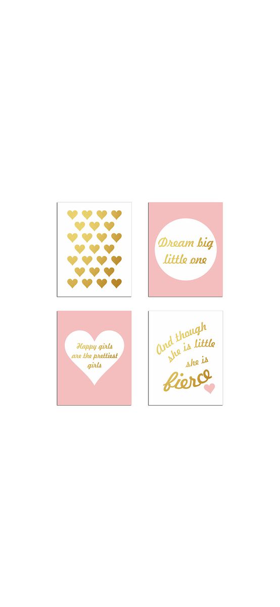 Set 4 tablouri Little One, decoraţiune perete pentru cameră fetiţă