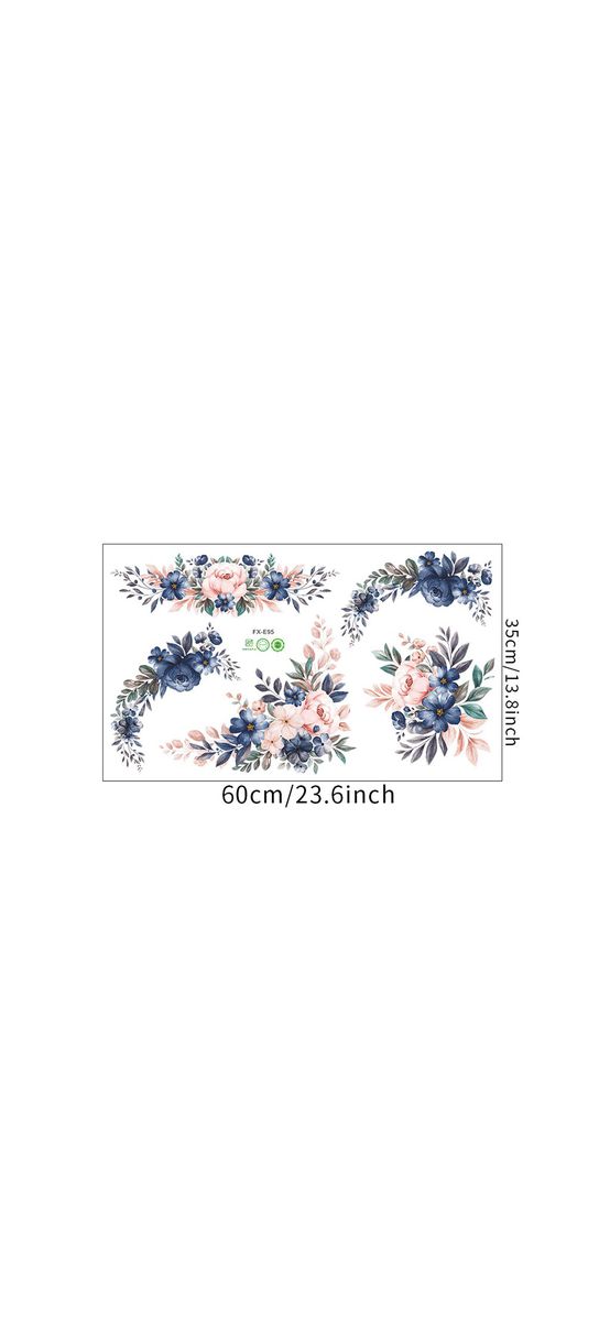 Set 5 stickere flori albastru închis şi roz somon, decoraţiune pentru perete şi mobilă