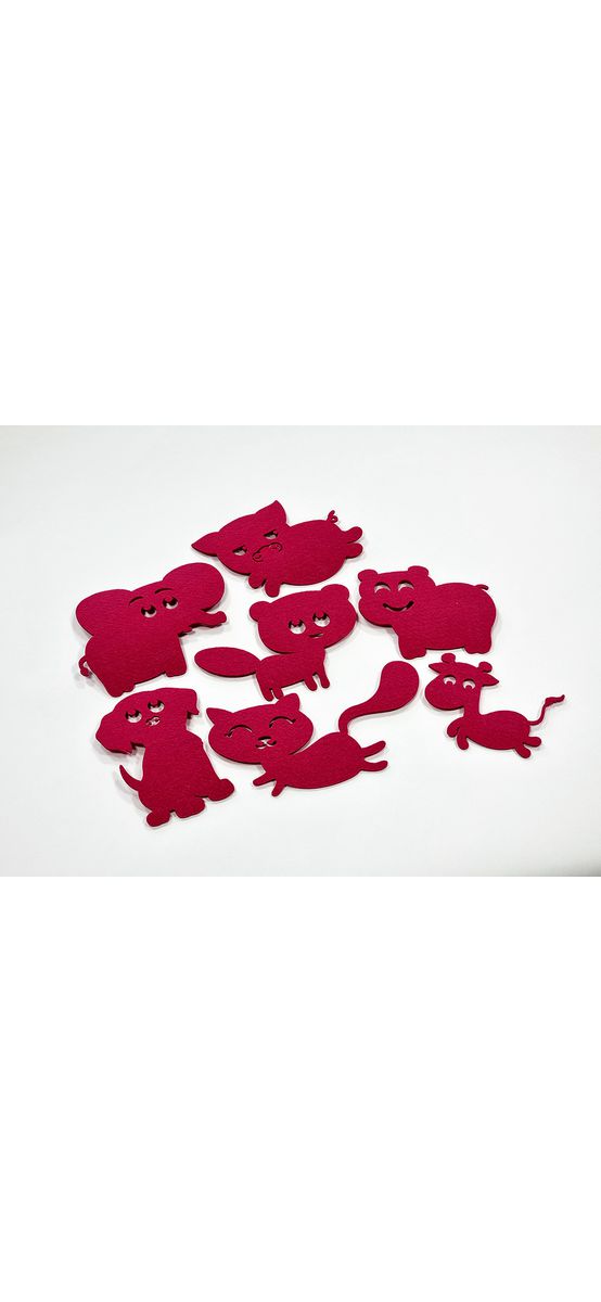 Set 7 decorațiuni creative din fetru magenta cu animale pentru activități craft, Folina, pâslă cu grosime de 3 mm, diverse culori