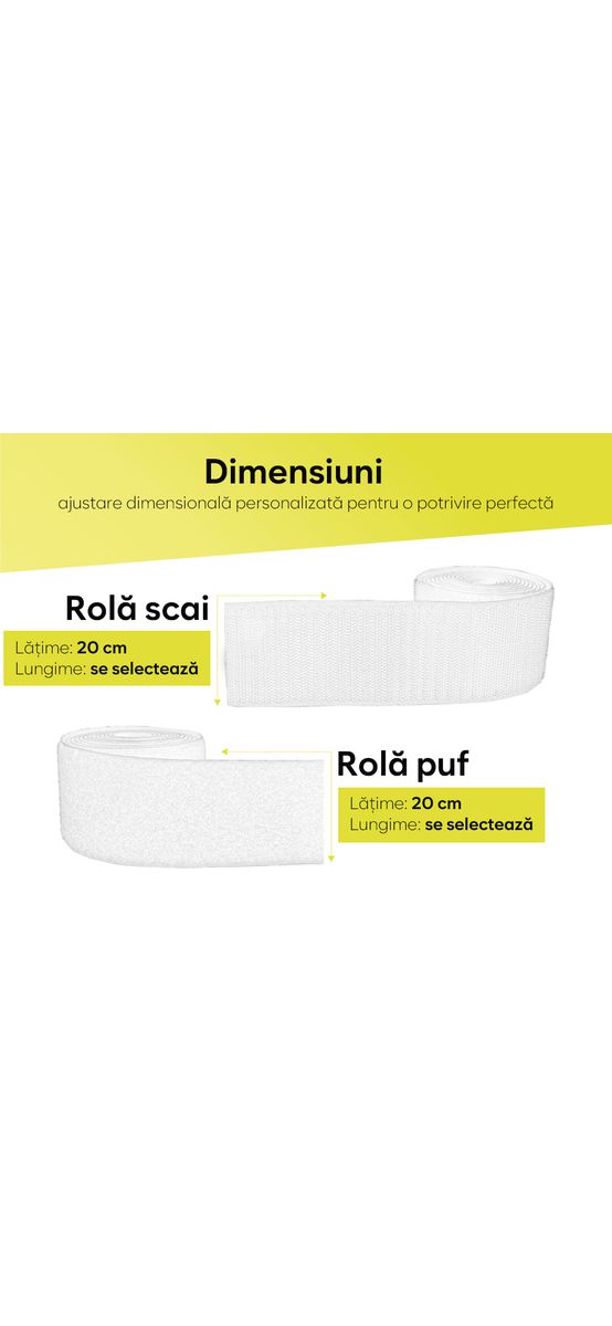 Set bandă Velcro fără adeziv, benzi Hook and Loop, set bandă cu scai și puf ideală pentru cusut, role cu lățimea de 20cm - culoare albă