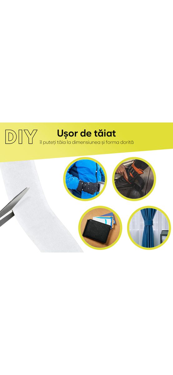 Set bandă Velcro fără adeziv, benzi Hook and Loop, set bandă cu scai și puf ideală pentru cusut, role cu lățimea de 20cm - culoare albă