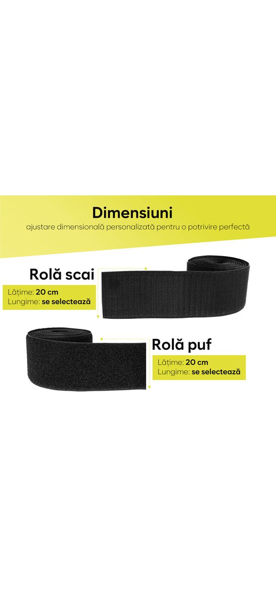 Set bandă Velcro fără adeziv, benzi Hook and Loop, set bandă cu scai și puf ideală pentru cusut, role cu lățimea de 20cm - culoare neagră