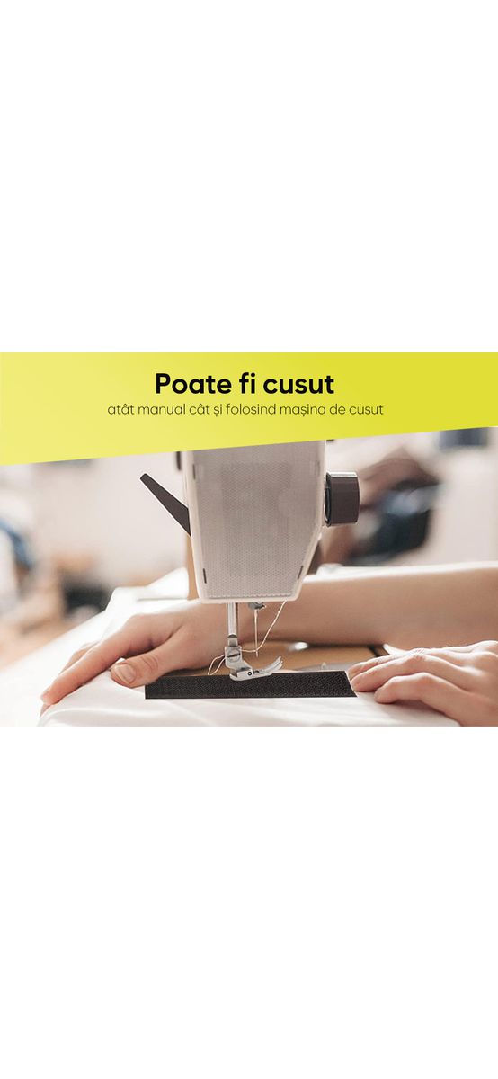 Set bandă Velcro fără adeziv, benzi Hook and Loop, set bandă cu scai și puf ideală pentru cusut, role cu lățimea de 20cm - culoare neagră