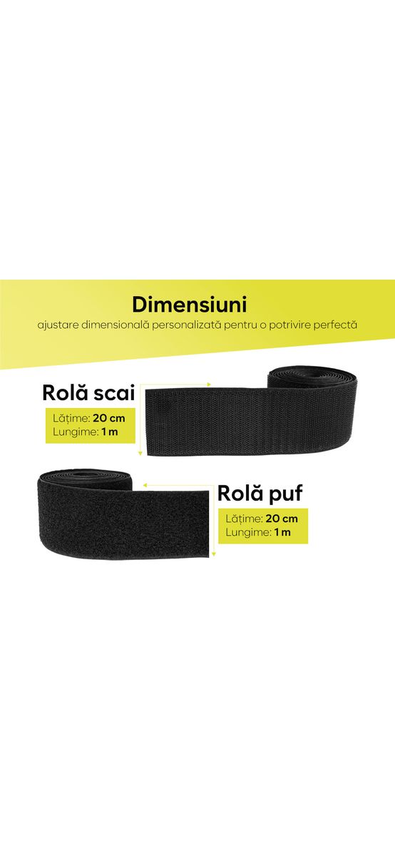Set bandă Velcro cu adeziv, benzi Hook and Loop, arici autoadeziv, role cu lățimea de 20cm și lungimea de 100 cm - culoarea neagră