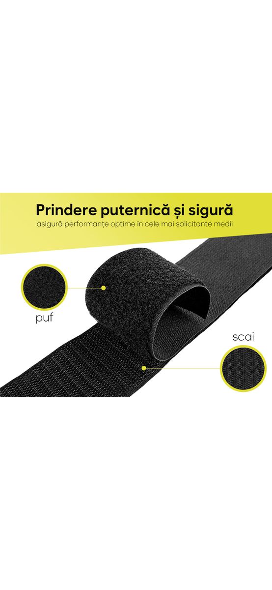 Set bandă Velcro cu adeziv, benzi Hook and Loop, arici autoadeziv, role cu lățimea de 20cm și lungimea de 100 cm - culoarea neagră