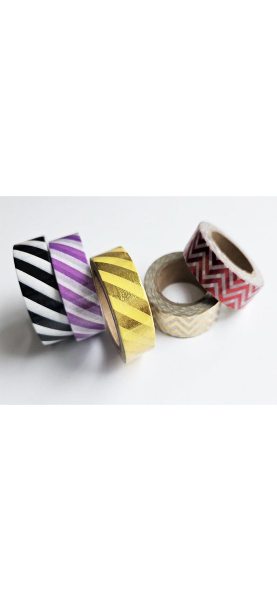 Set 5 role washi tape, benzi adezive decorative cu dungi colorate