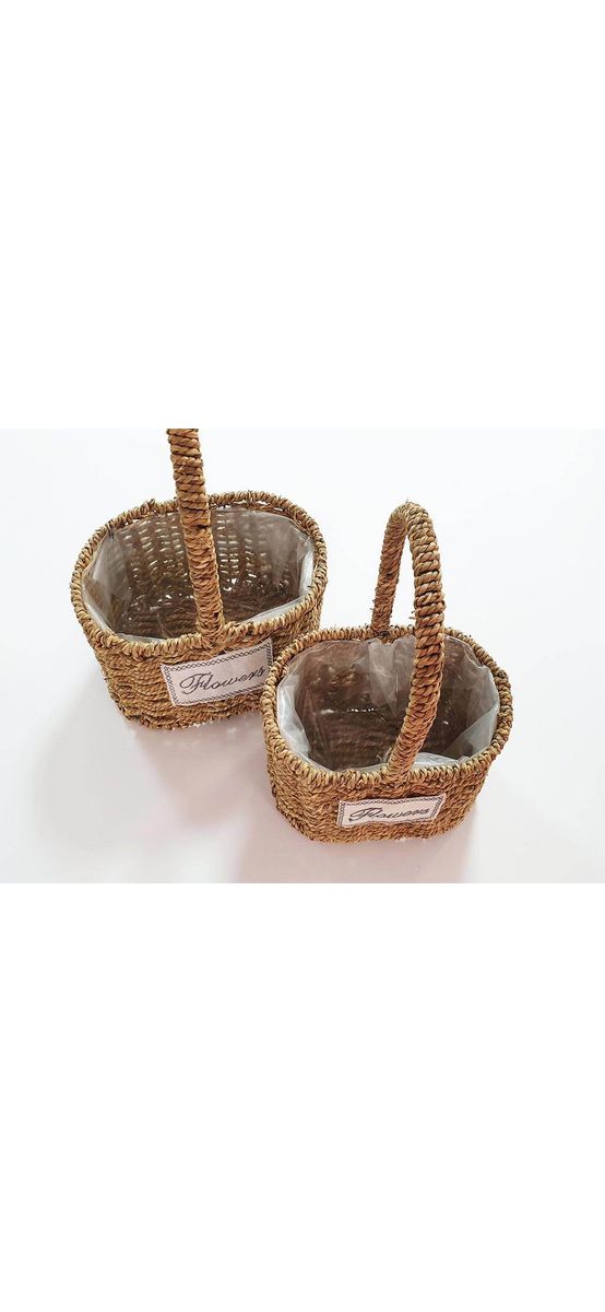 Set 2 coşuri decorative împletite din ratan natur