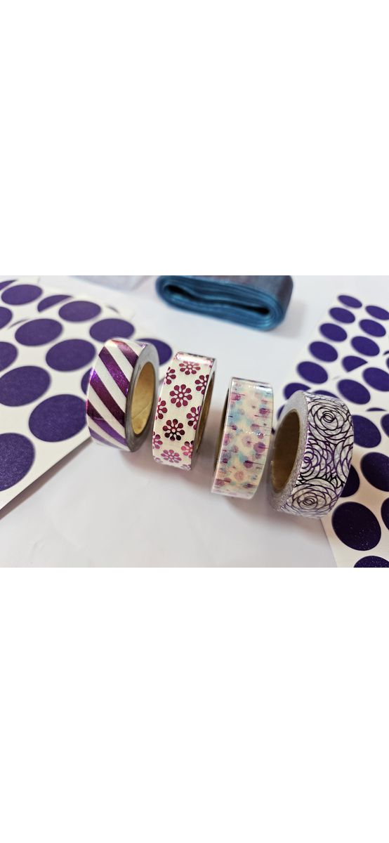 Buline autoadezive mov glitter, washi tape şi panglici pentru ambalaj cadou, crafturi şi artizanat