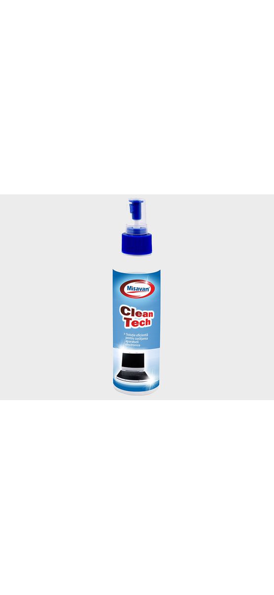 Set cu soluţie spray Misavan Clean Tech și lavetă microfibră pentru curățarea afișajelor și aparaturii electronice