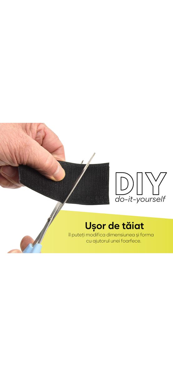Set 10 dreptunghiuri Velcro cu adeziv, sistem Hook and Loop, arici autoadeziv, 5x10 cm - culoarea neagră