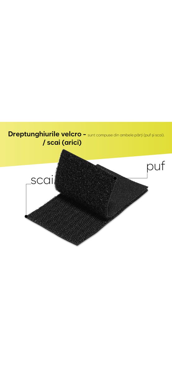 Set 10 dreptunghiuri Velcro fără adeziv,  sistem Hook and Loop, arici fără adeziv ideal pentru cusut, 5x10 cm - culoare neagră