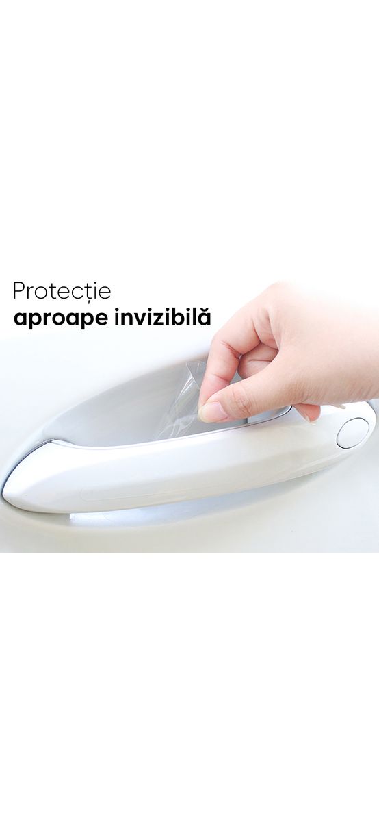 Set 5 folii de protecție (4+1 gratis) a vopselei pentru spațiul de sub mânerele ușilor auto, transparent, potrivire universală, racletă aplicare inclusă