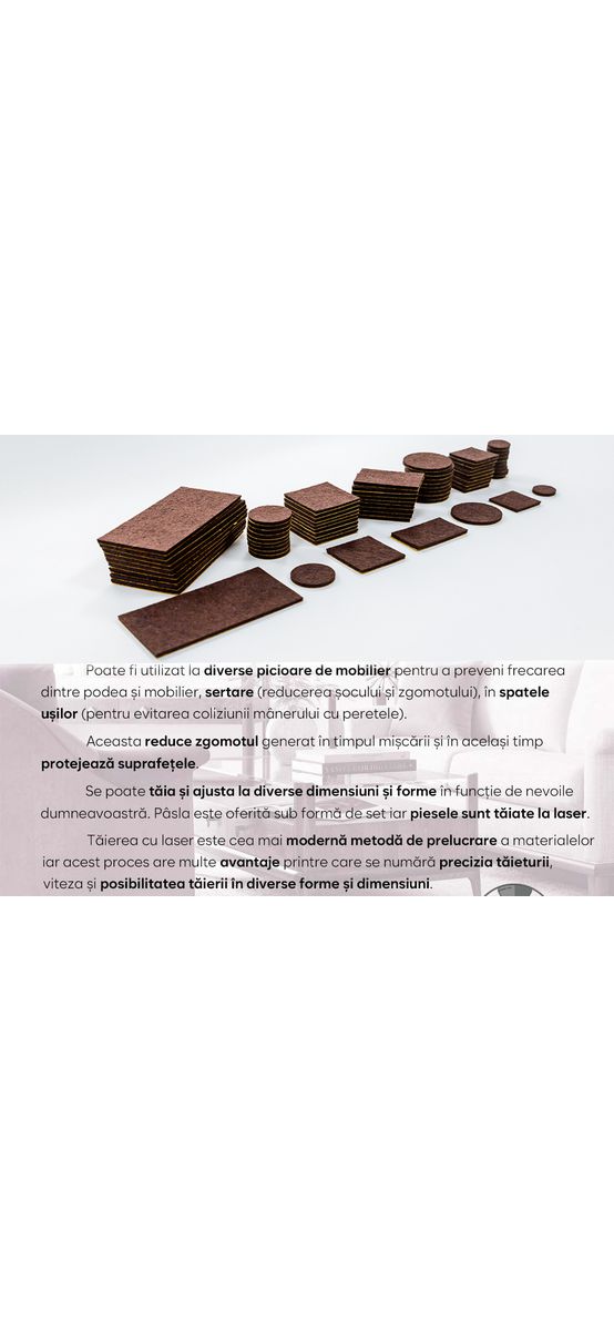 Protecție picioare scaune şi mobilier, buline autoadezive din pâslă - set 70 bucăți de forme diferite