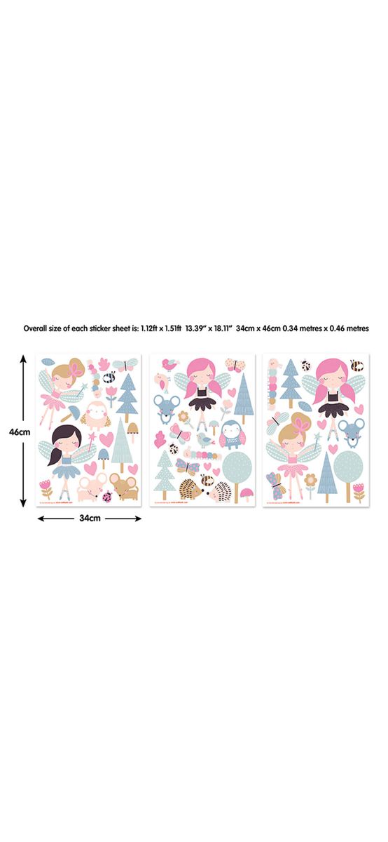 Set Stickere zâne Woodland Fairies, Walltastic, decorațiune pentru copii, set 63 stickere autoadezive