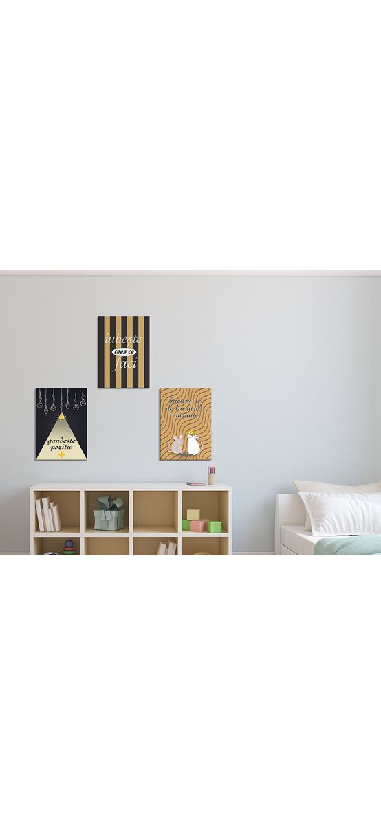 Set 3 tablouri cu mesaje motivaţionale, Folina, decorațiune cu text, dimensiune tablou 30x20 cm