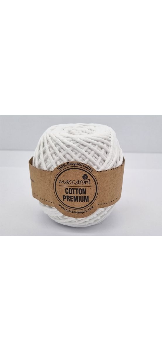 Sfoară bumbac albă, Maccaroni Cotton Premium, fir de 2mm grosime, 100gr