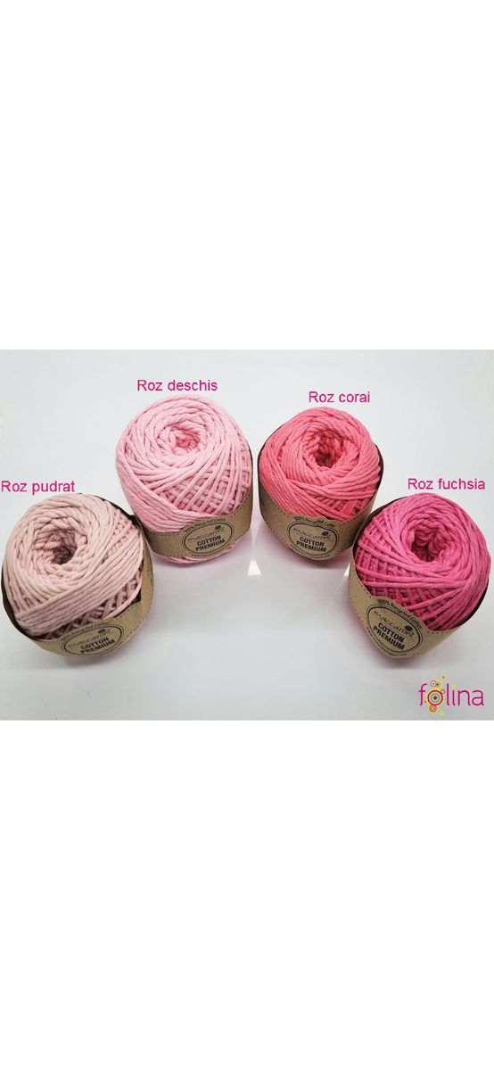 Sfoară bumbac roz deschis, Maccaroni Cotton Premium, fir de 2mm grosime, 100gr