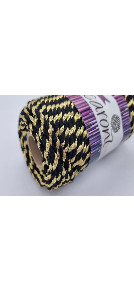 Şnur decorativ Glitter, fibre răsucite din bumbac negru şi fibre metalizate aurii