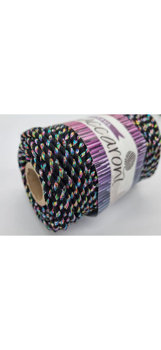 Şnur decorativ Glitter, fibre răsucite din bumbac negru şi fibre metalizate multicolor