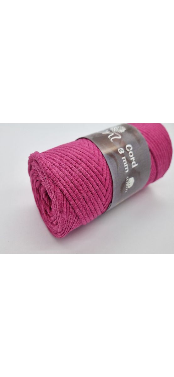 Snur din bumbac, Maccaroni Cotton Cord roz inchis, 3 mm grosime