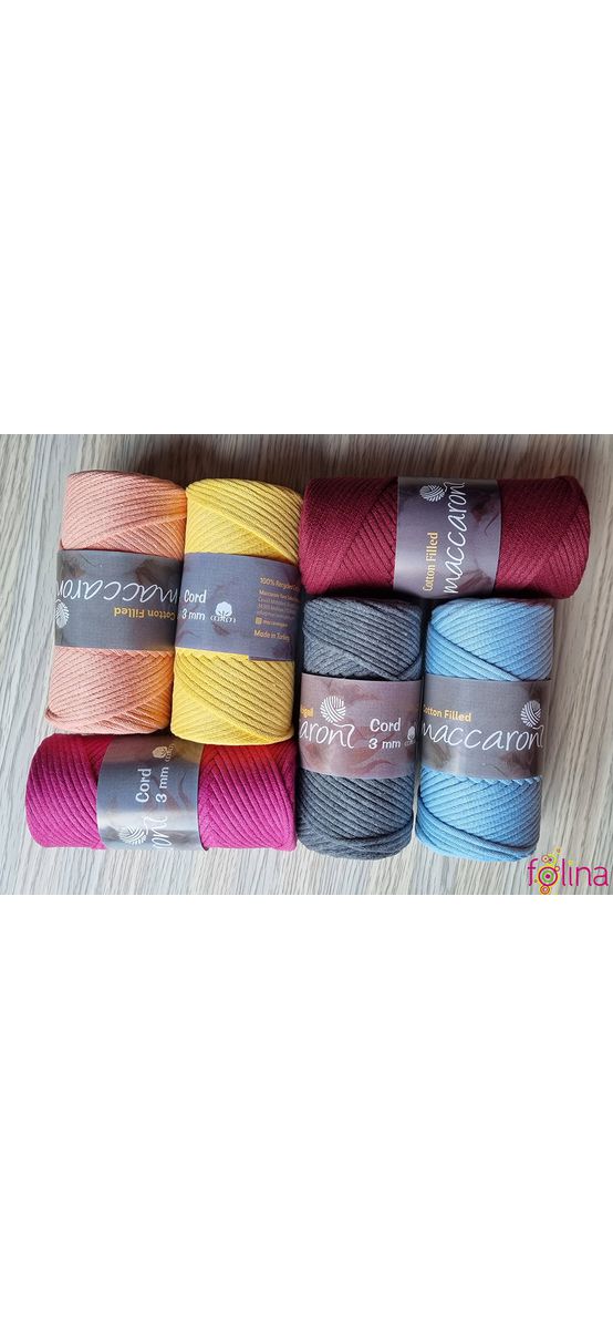 Snur din bumbac, Maccaroni Cotton Cord galben, 3 mm grosime