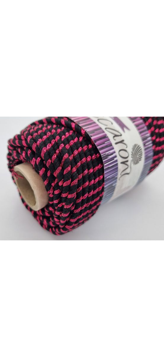 Şnur decorativ Glitter, fibre răsucite din bumbac negru şi fibre metalizate roz