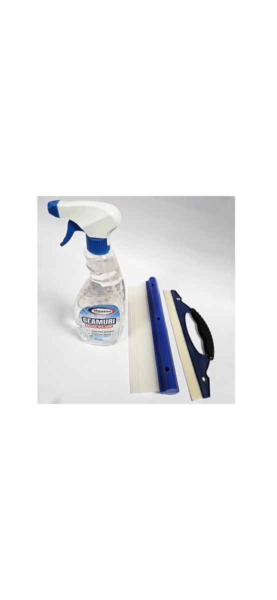 Soluție de curățat geamuri, Misavan Duo Plus, recipient cu pulverizator, capacitate de 1 litru, cu racletă cadou
