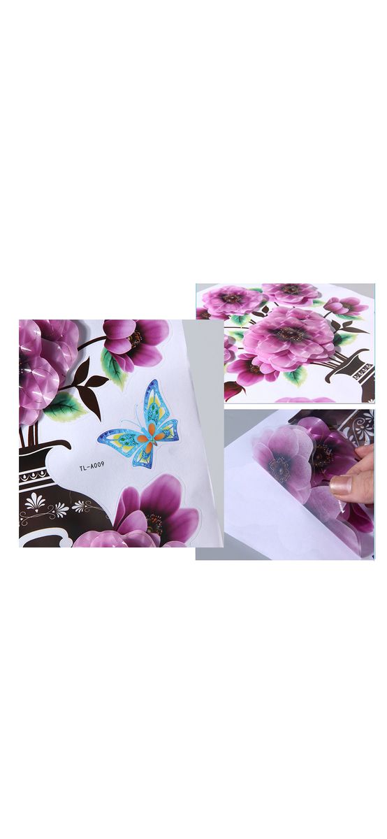 Sticker 3D Vază cu flori mov, 40 cm înălţime