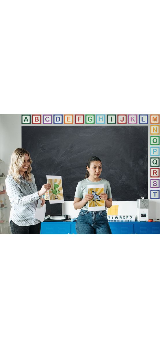 Set autocolant tablă de scris neagră şi sticker alfabet, Folina EDU74, decor pentru grădiniţe şi şcoli