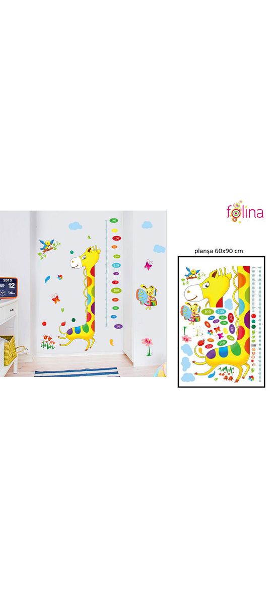 Sticker cameră copii Girafa multicoloră, cu gradaţie metru