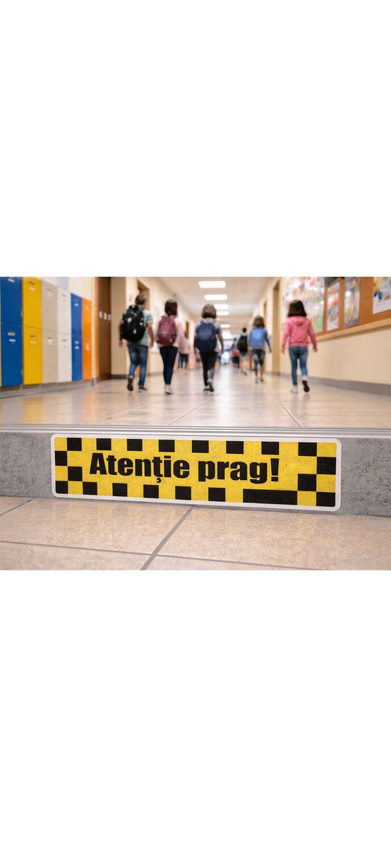 Sticker antiderapant podea „Atenție la prag” pentru scări și praguri – 50x13 cm, set 2 buc
