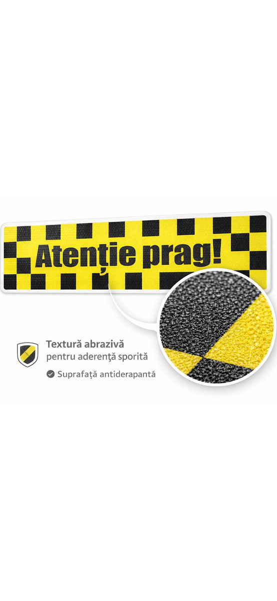 Sticker antiderapant podea „Atenție la prag” pentru scări și praguri – 50x13 cm, set 2 buc