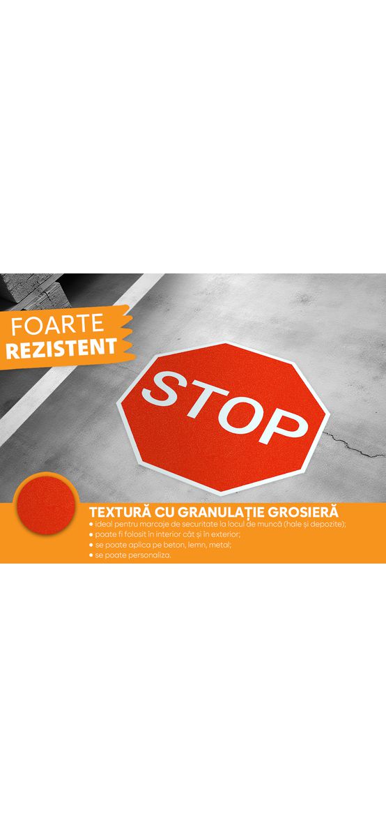 Sticker antiderapant pentru podea cu mesajul 'STOP', autoadeziv cu granulație grosieră, Folina, 60x60 cm