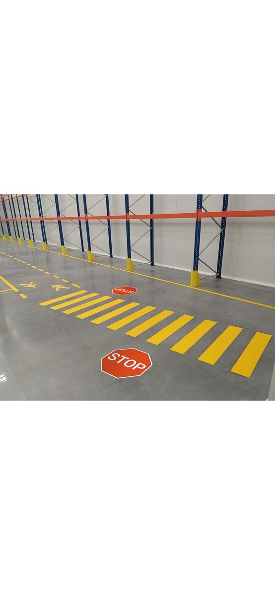 Sticker antiderapant pentru podea cu mesajul 'STOP', autoadeziv cu granulație grosieră, Folina, 60x60 cm