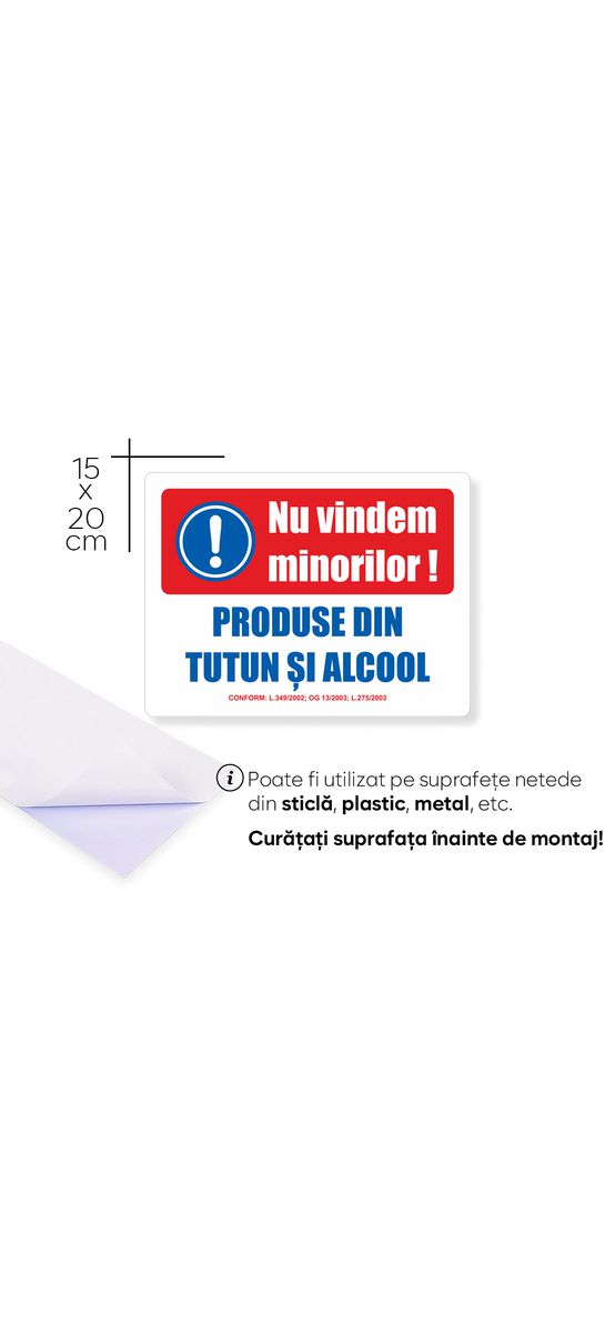 Sticker atenționare 'Nu vindem minorilor produse din tutun și alcool', color, Folina, 15x20 cm