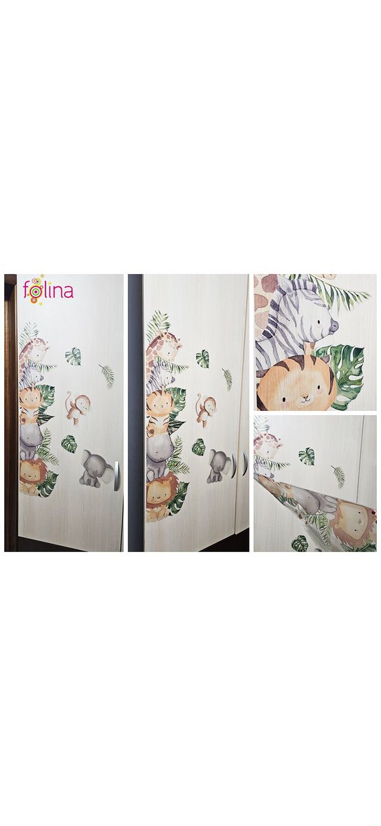 Sticker cameră copii, bordură verticală cu animale din junglă, 120x30 cm