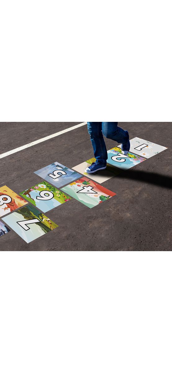 Sticker podea joc șotron, Folina, multicolor, 10 piese, racletă aplicare inclusă