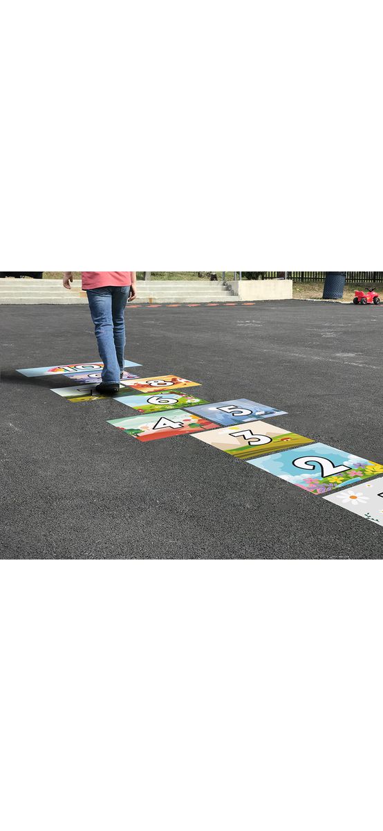Sticker podea joc șotron, Folina, multicolor, 10 piese, racletă aplicare inclusă