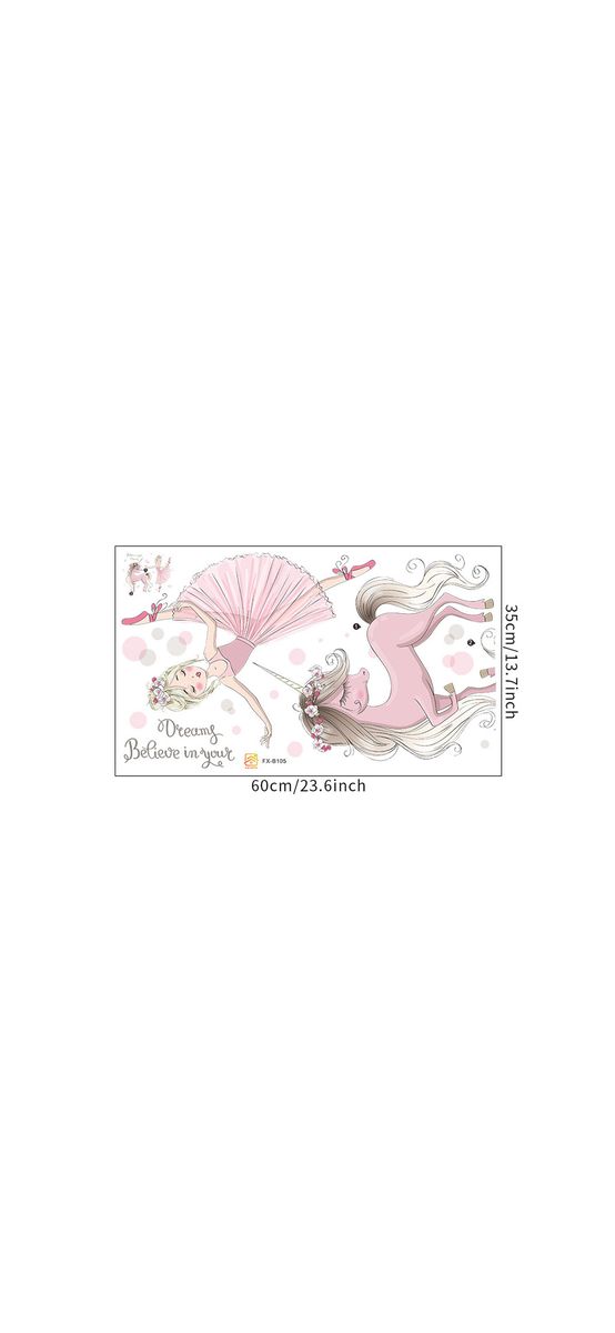 Stickere cameră fete, balerina cu unicorn, decor roz