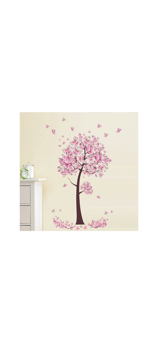 Sticker cameră fetiţă Copacul cu fluturi roz, 100 cm înălţime