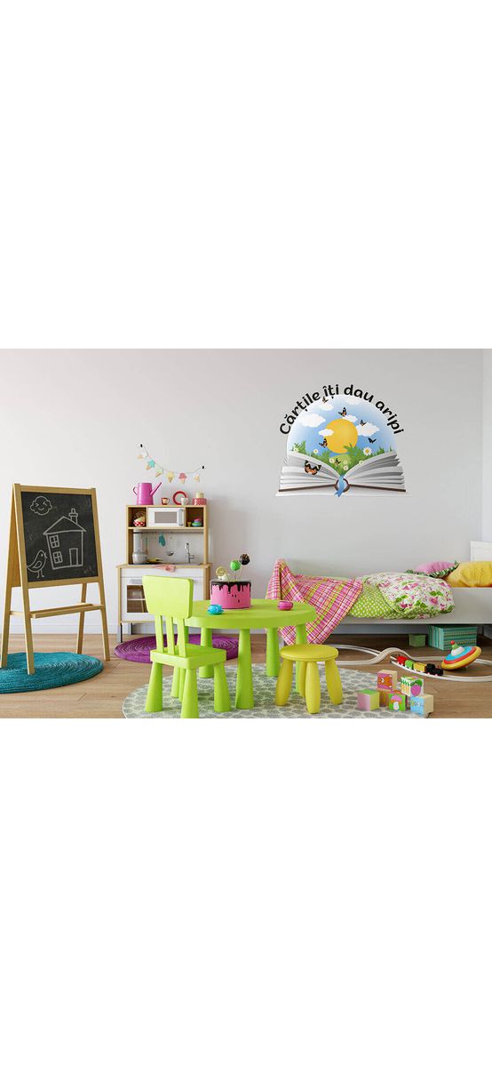 Sticker cu mesaj Cărţile îţi dau aripi, Folina, colorat, 50x40 cm, racletă de aplicare inclusă