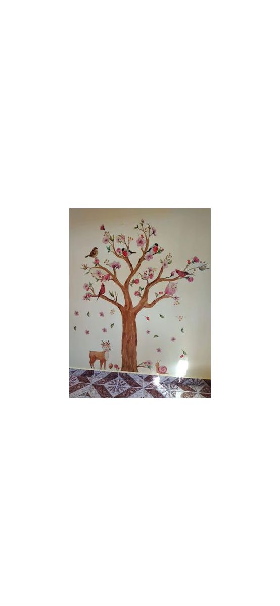 Sticker perete Copac înflorit, Folina, model watercolor, 170 cm înălţime
